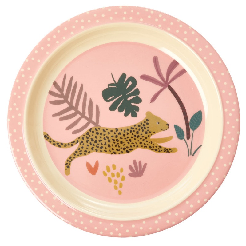Rice DK Melamine Kids Lunch Plate with Pink Jungle Animals Print