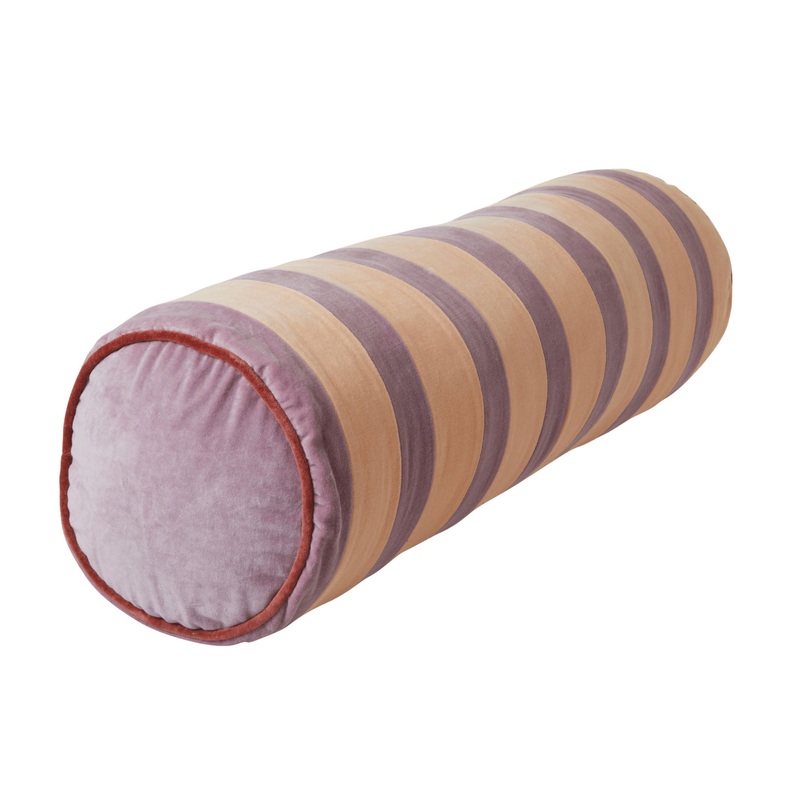 Rice DK Velour Bolster Pillow with Lavender and Apricot Stripes - Large