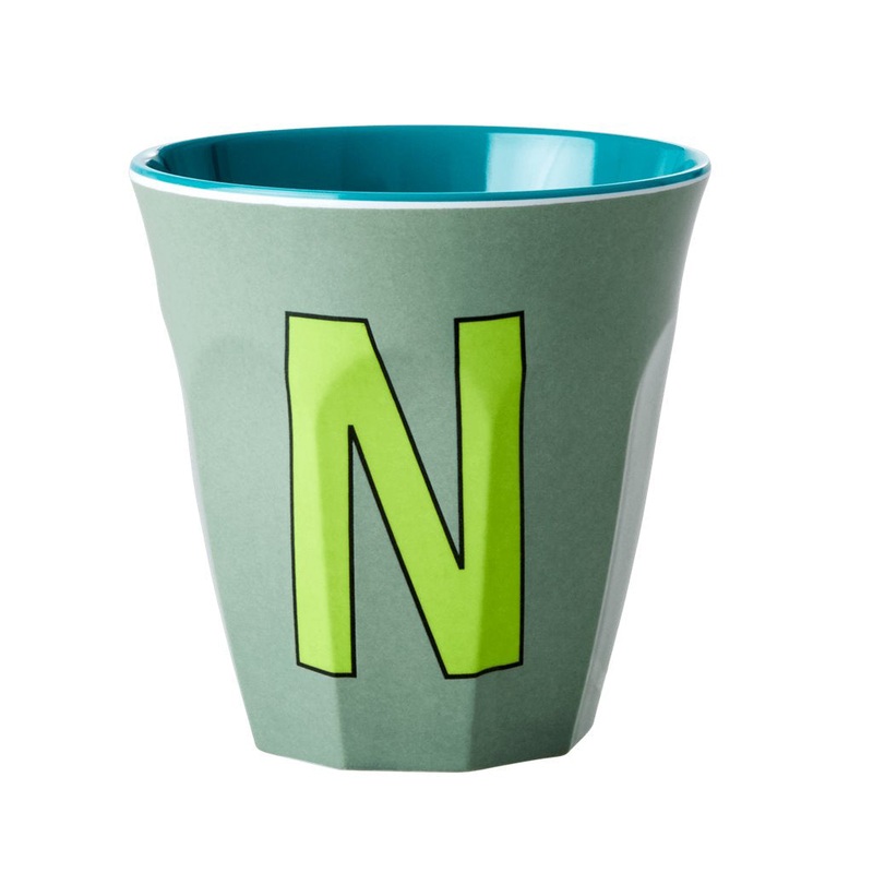 Rice DK Melamine Cup with The Letter N - Khaki - Two Tone - Medium