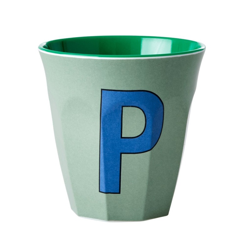 Rice DK Melamine Cup with The Letter P - Khaki - Two Tone - Medium