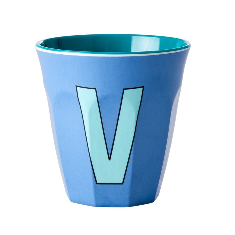 Rice DK Melamine Cup with The Letter V - New Dusty Blue - Two Tone - Medium