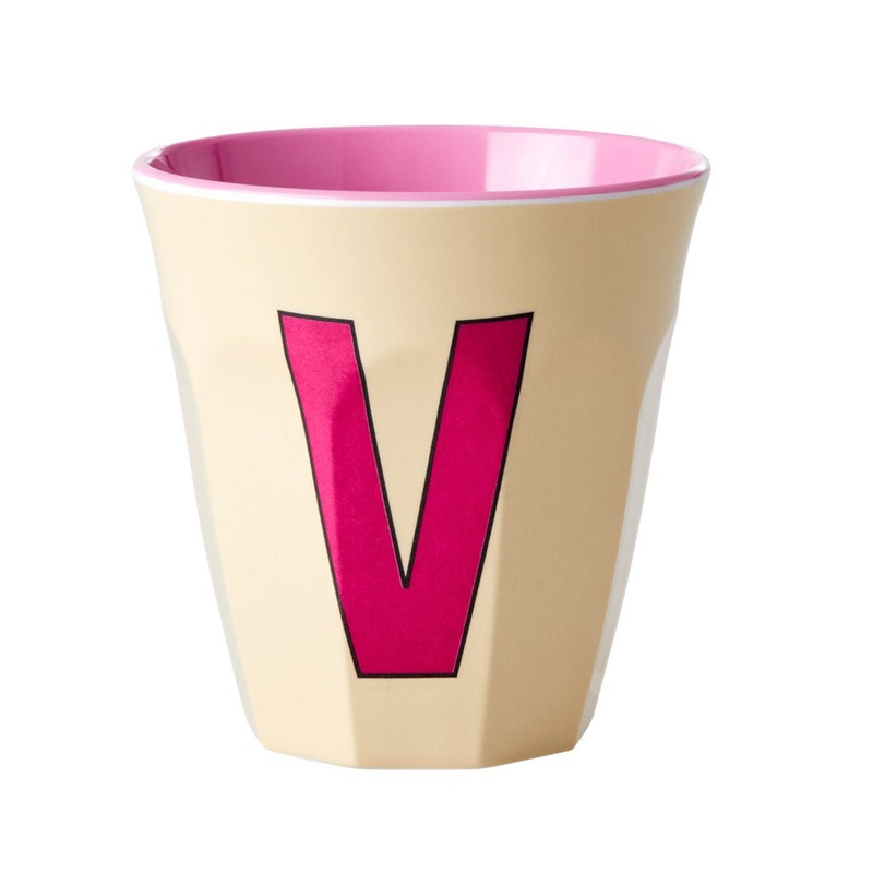 Rice DK Melamine Cup with The Letter V - Soft Yellow - Two Tone - Medium