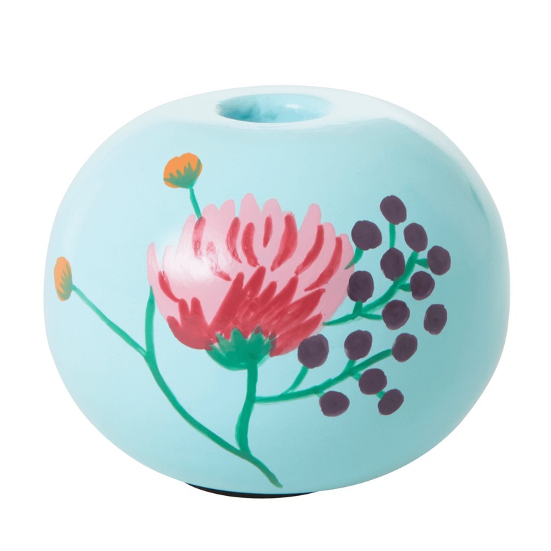 Rice DK Metal Candleholder in Mint with Handpainted Flower - Small