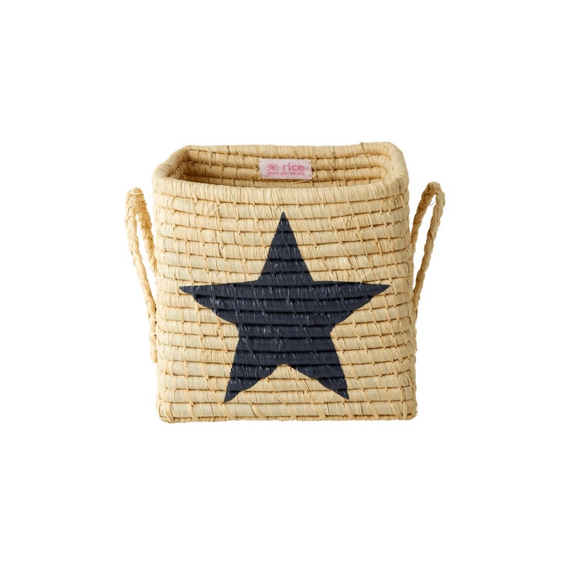 Rice DK Raffia Sqaure Basket with Painted Dark Grey Star