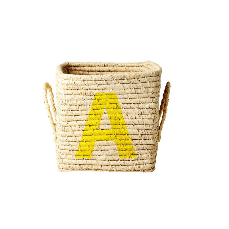Rice DK Raffia Square Basket with Painted Letter A