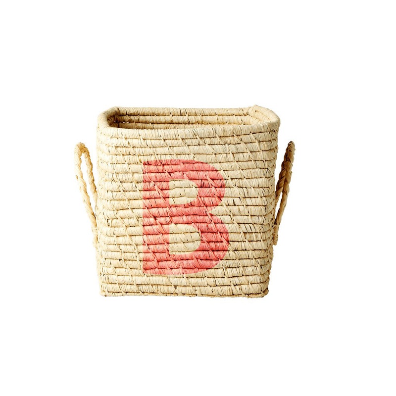 Rice DK Raffia Square Basket with Painted Letter B