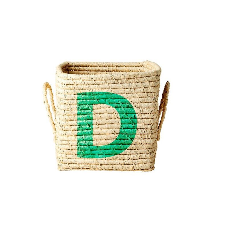 Rice DK Raffia Square Basket with Painted Letter D