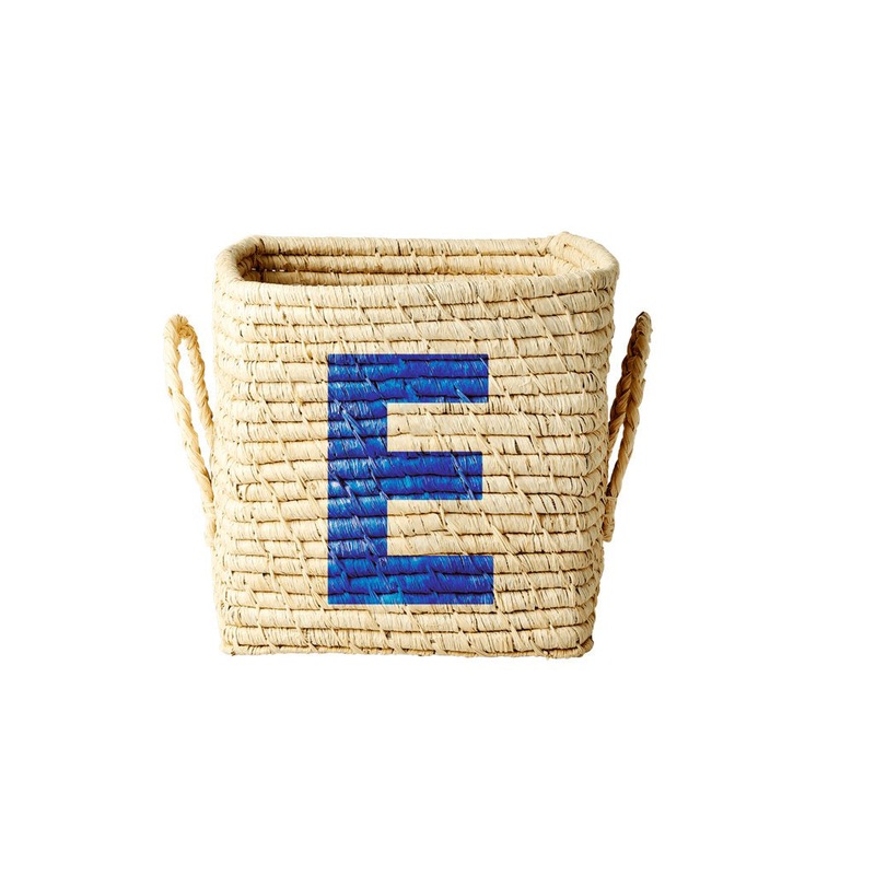 Rice DK Raffia Square Basket with Painted Letter E