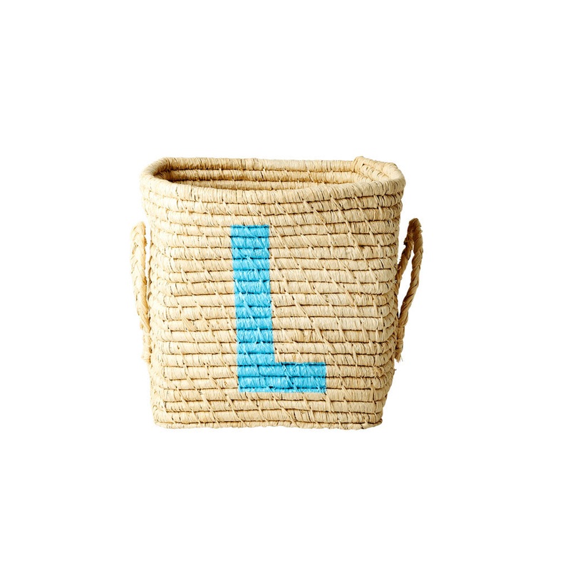 Rice DK Raffia Square Basket with Painted Letter L