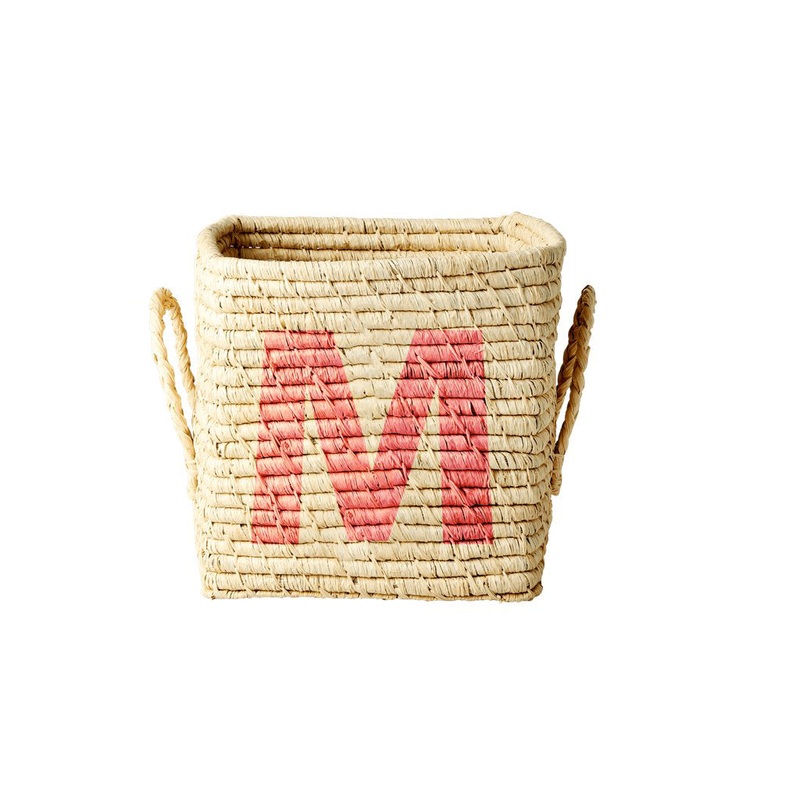 Rice DK Raffia Square Basket with Painted Letter M