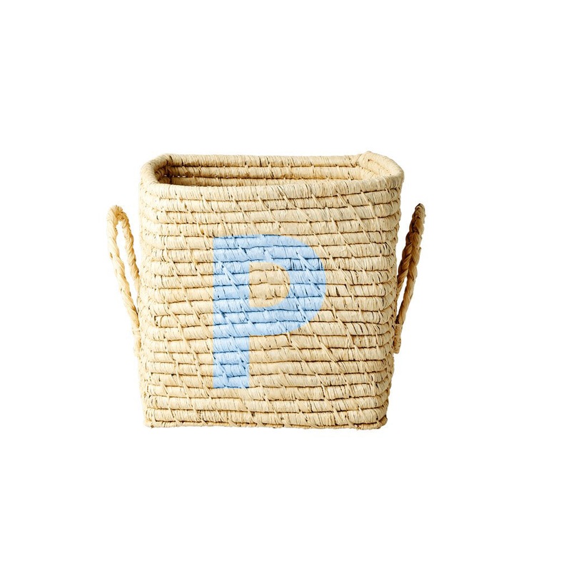 Rice DK Raffia Square Basket with Painted Letter P