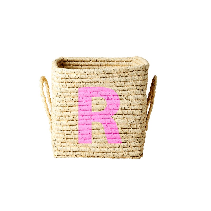 Rice DK Raffia Square Basket with Painted Letter R