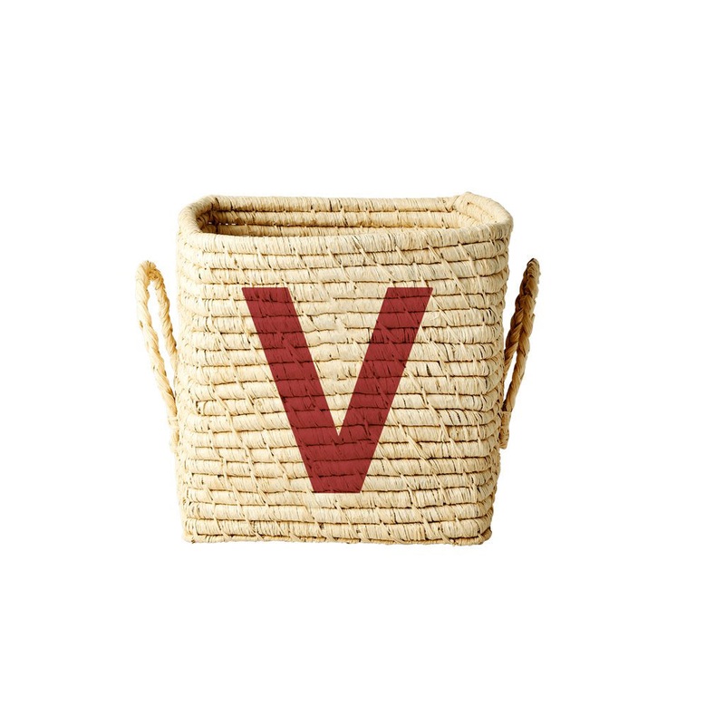 Rice DK Raffia Square Basket with Painted Letter V