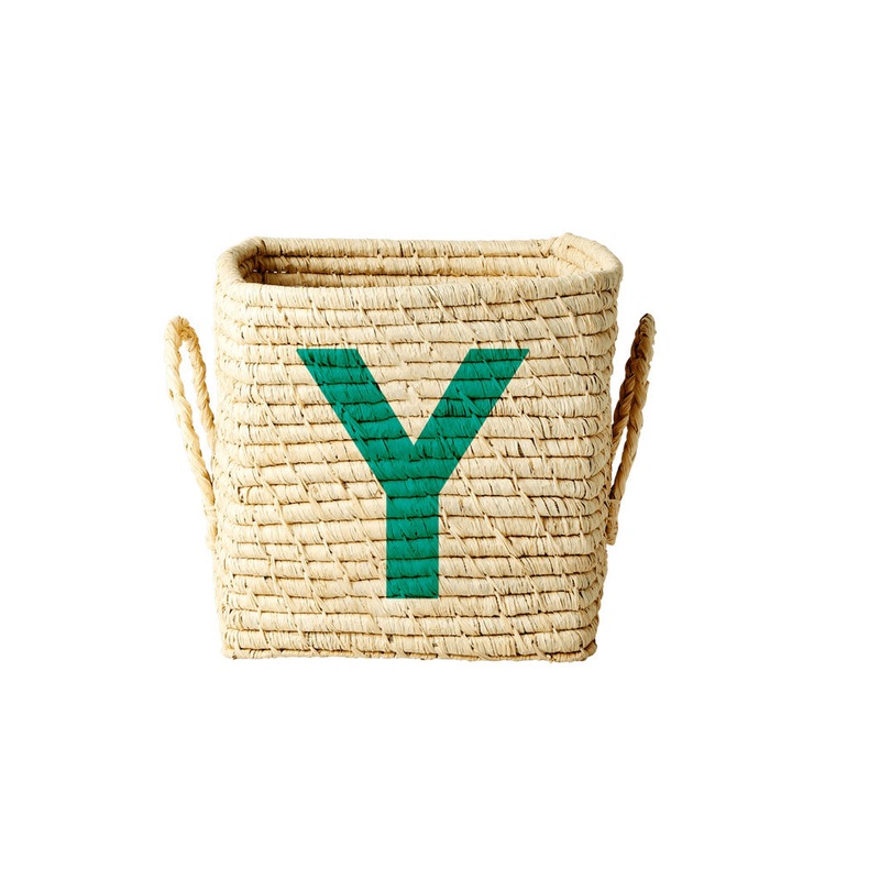 Rice DK Raffia Square Basket with Painted Letter Y