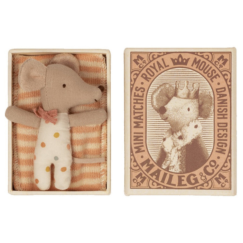 Maileg Baby Mouse, Sleepy/Wakey in Matchbox - Girl