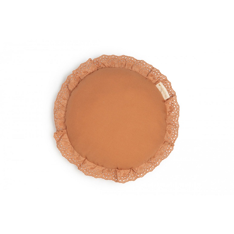 nobodinoz Vera Eyelet Lace Round Cushion Sienna Brown
