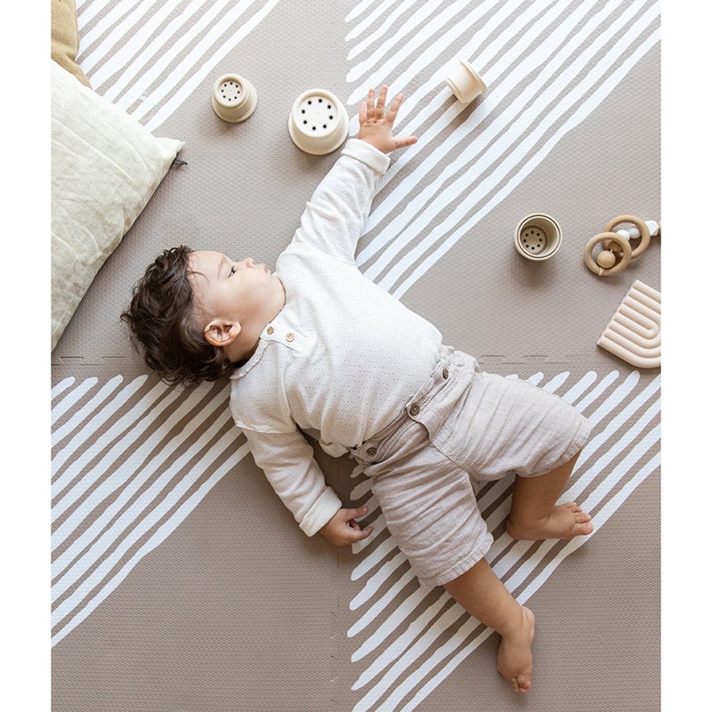 Toddlekind Prettier Puzzle Playmat Sandy Lines Tan 120x180cm - 6 Tiles & 12 Edging Borders
