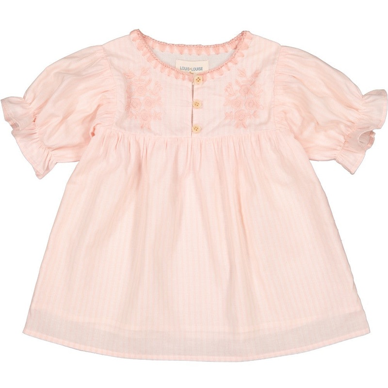 Louis Louise Dress Poupou Cotton Veil Stripe-Pink