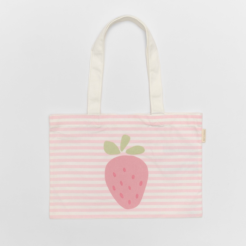 SUNNYLiFE Kids Canvas Beach Bag Strawberry Sunshine Pink Stripe