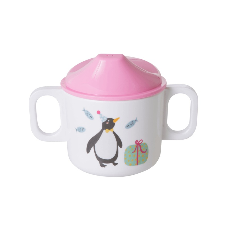 Rice DK Melamine 2 Handle Baby Cup with Party Animal Print - Pink