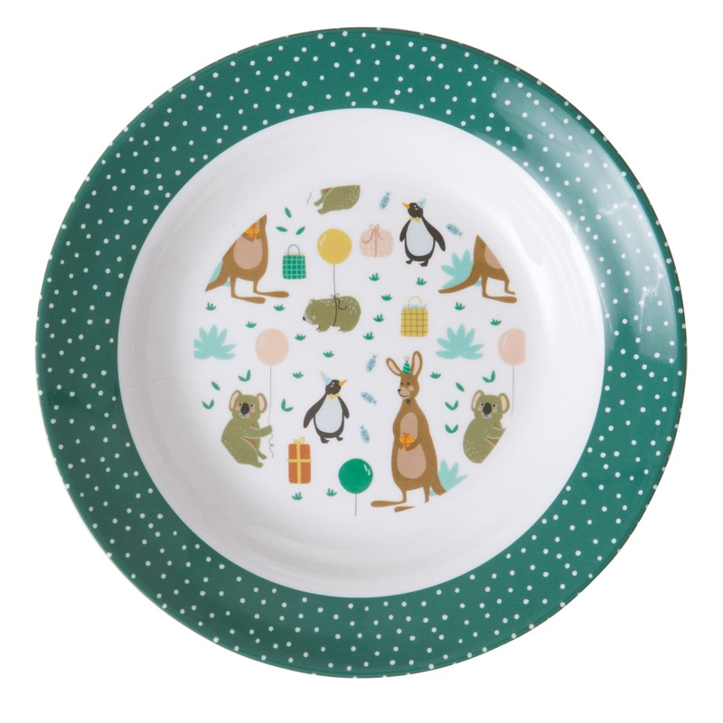 Rice DK Melamine Kids Bowl with Party Animal Print - Green