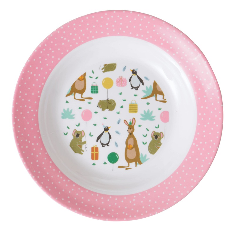 Rice DK Melamine Kids Bowl with Party Animal Print - Pink
