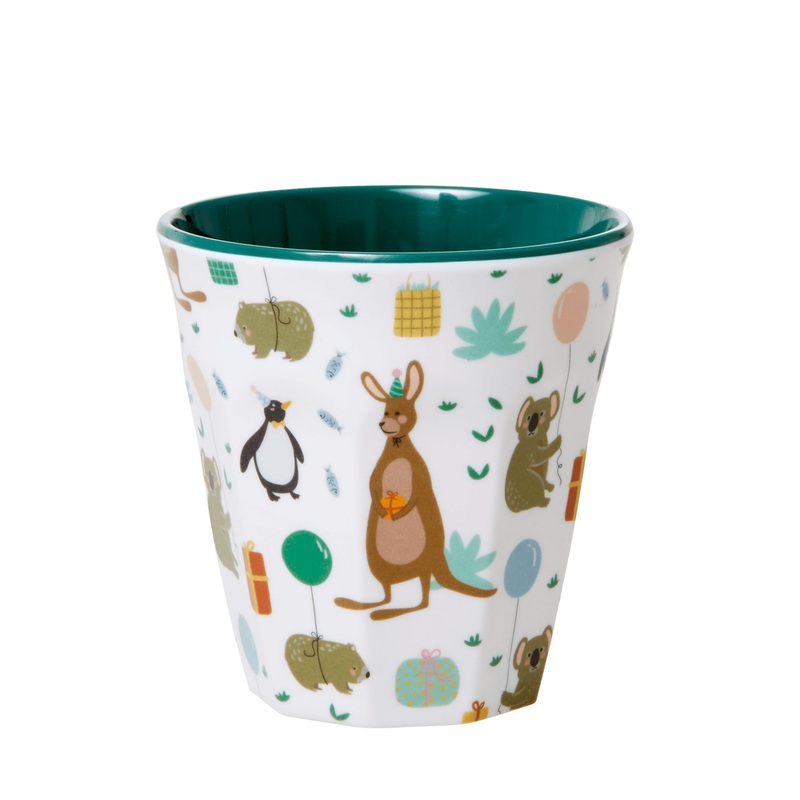Rice DK Melamine Kids Cup with Party Animal Print - Green - Small
