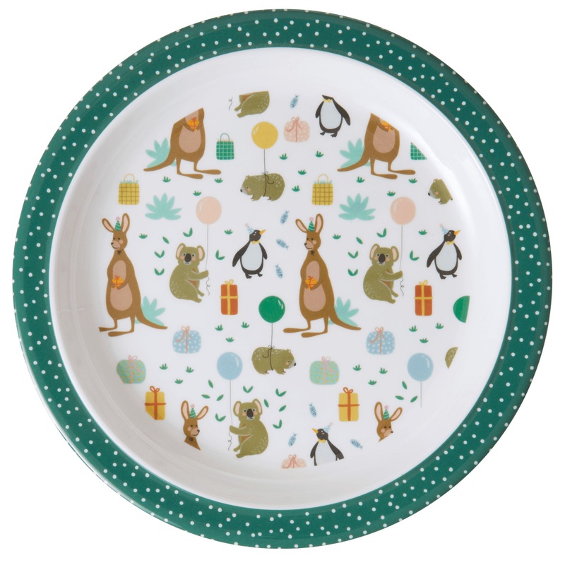 Rice DK Melamine Kids Lunch Plate with Party Animal Print - Green