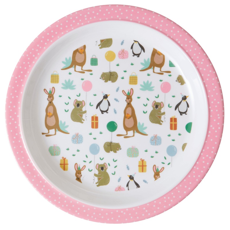 Rice DK Melamine Kids Lunch Plate with Party Animal Print - Pink
