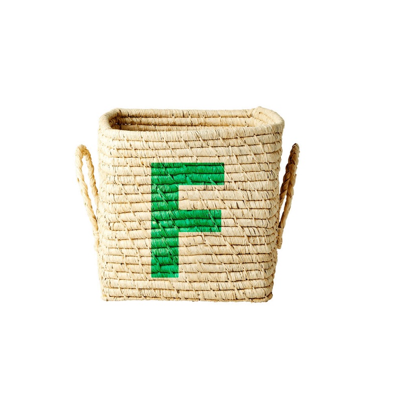 Rice DK Raffia Square Basket with Painted Letter F