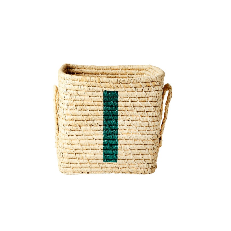 Rice DK Raffia Square Basket with Painted Letter I