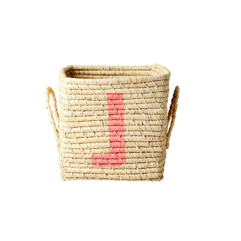 Rice DK Raffia Square Basket with Painted Letter J