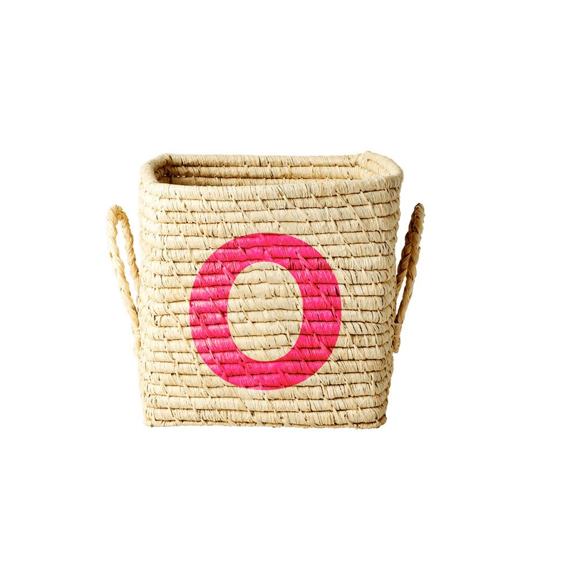 Rice DK Raffia Square Basket with Painted Letter O