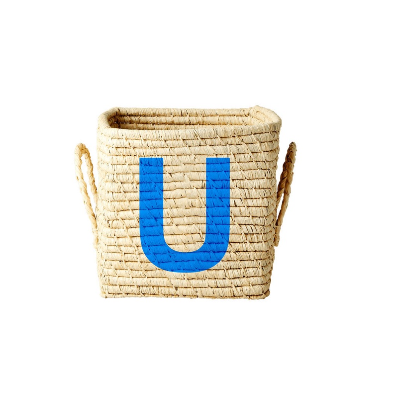 Rice DK Raffia Square Basket with Painted Letter U