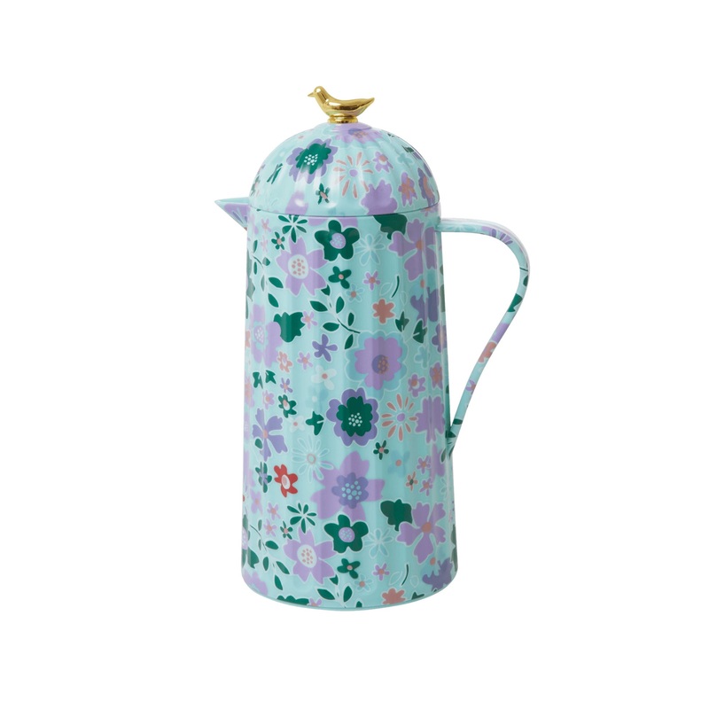 Rice DK Thermo with Gold Bird Lid with Dark Mint Fall Floral Print