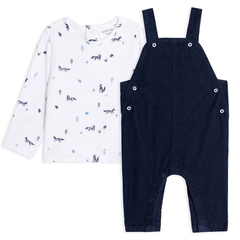 Carrment Beau T-Shirt And Dungarees Set Fall 1 Navy Off White