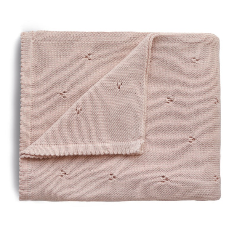 Mushie Knitted Baby Blanket Pointelle Blush