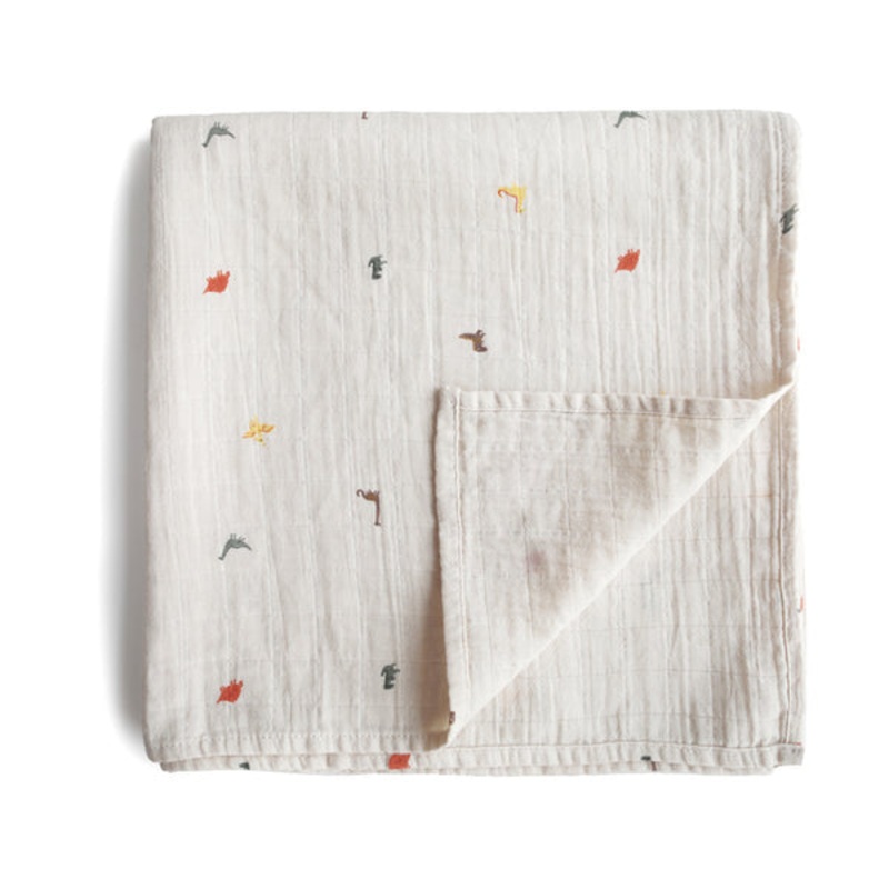 Mushie Muslin Swaddle Blanket Organic Cotton Dinosaurs