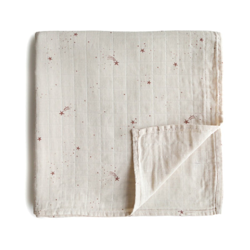 Mushie Muslin Swaddle Blanket Organic Cotton Falling Stars