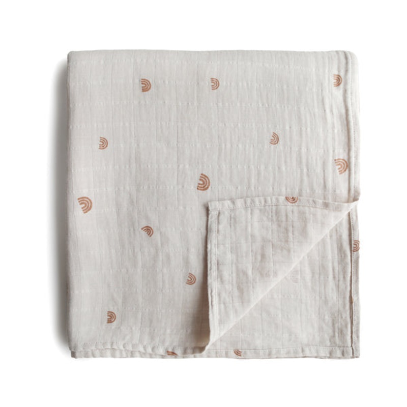 Mushie Muslin Swaddle Blanket Organic Cotton Rainbows