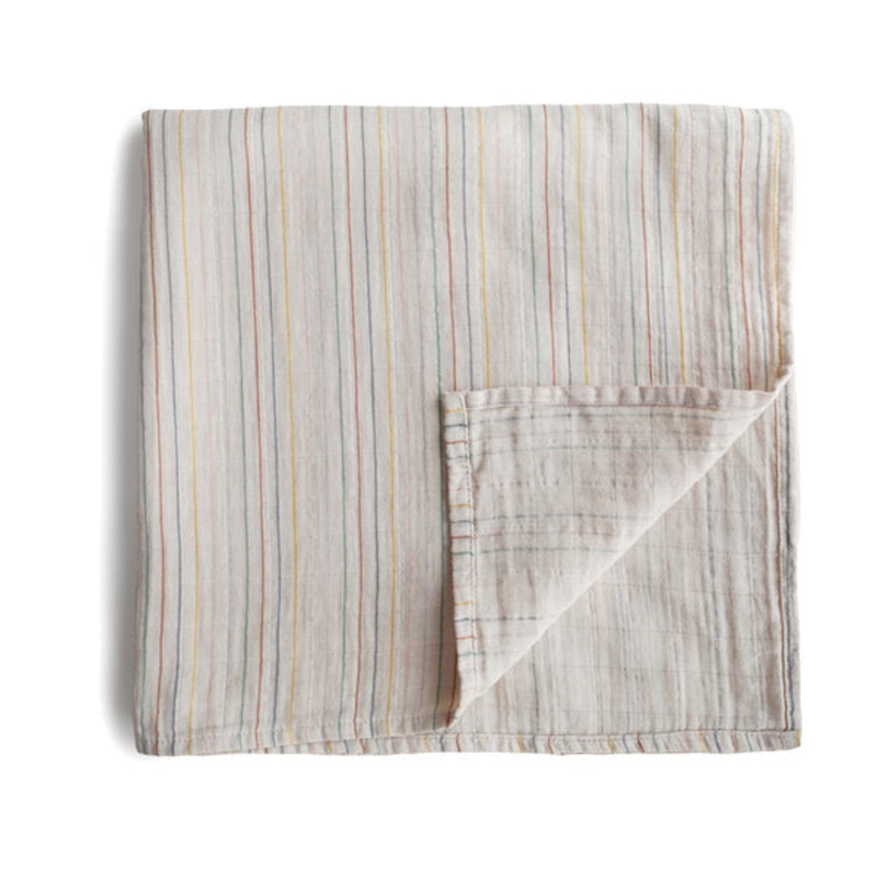 Mushie Muslin Swaddle Blanket Organic Cotton Retro Stripes