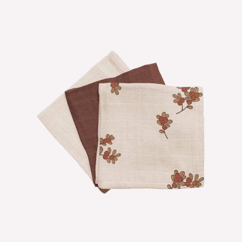 Main Sauvage 3 Pack Muslin Wipes - Airelles / Ecru / Nut