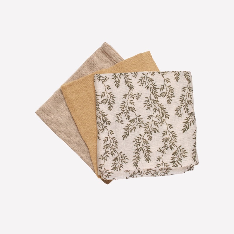 Main Sauvage 3 Pack Muslin Wipes - Bay Leaves / Ochre / Sand