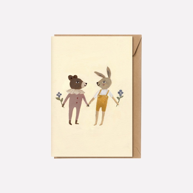 Main Sauvage Folded A5 Card - Teddy and Bunny