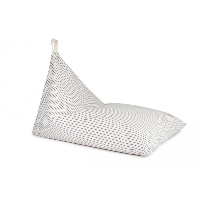 nobodinoz Essaouira Twill Beanbag Blue Thin Stripes/Natural