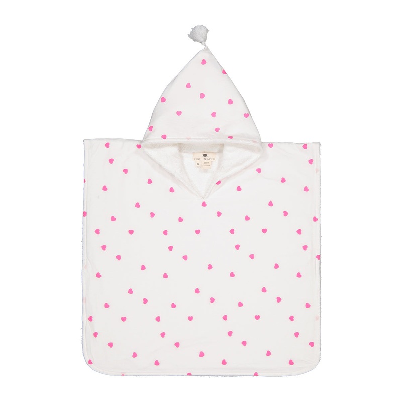 Rose in April Bath Poncho Pepito Ecru Heart Print with Terry Lining Neon Pink