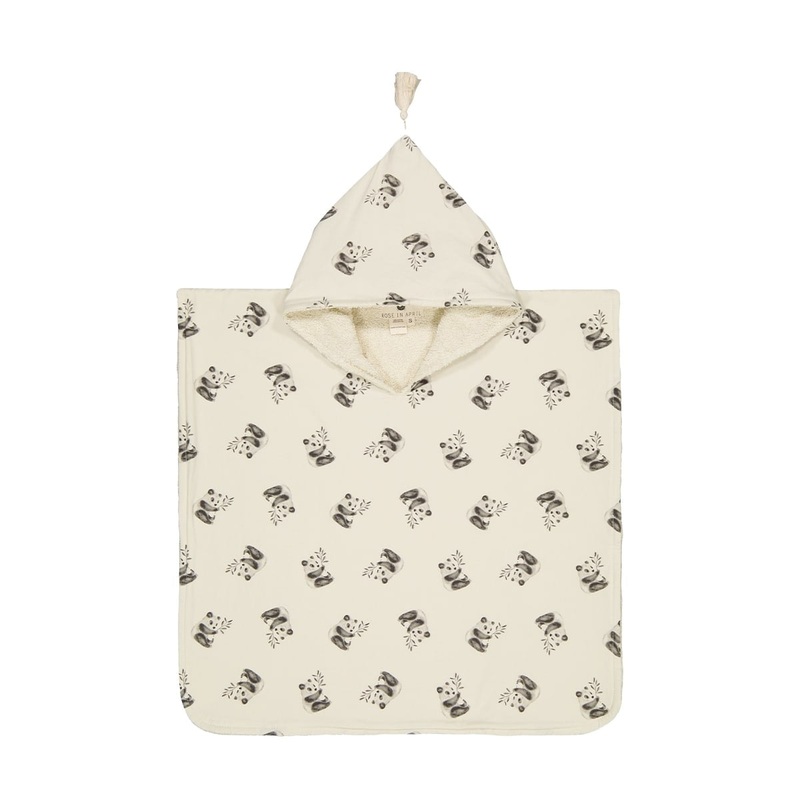 Rose in April Bath Poncho Pepito Panda Print With Terry Lining Natural