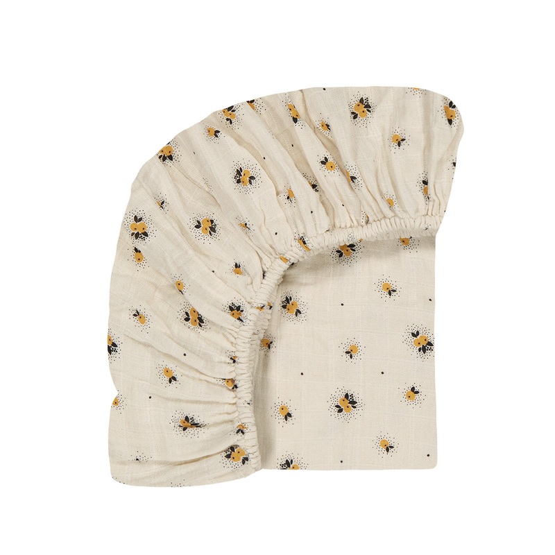 Rose in April Fitted Sheet Yellow Apple Olivia Print Ecru