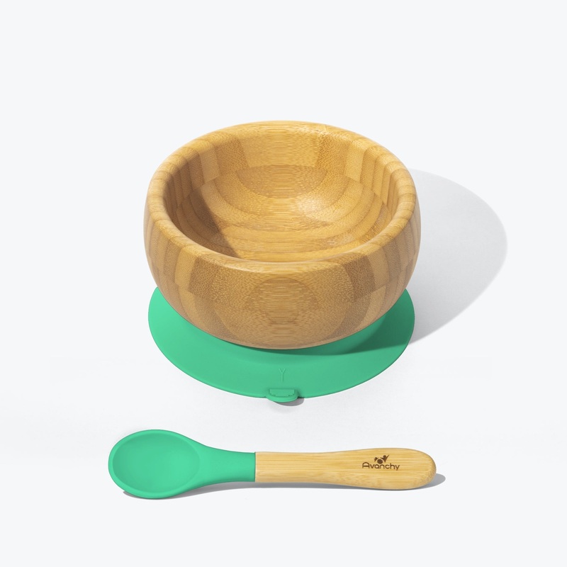 Avanchy Bamboo Suction Baby Bowl + Spoon - Green