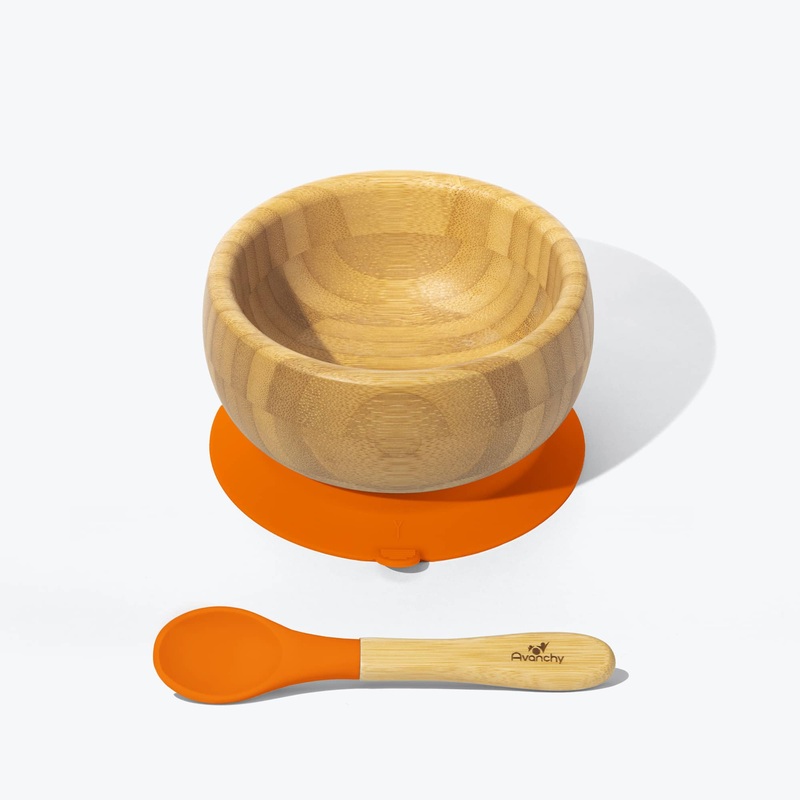 Avanchy Bamboo Suction Baby Bowl + Spoon - Orange